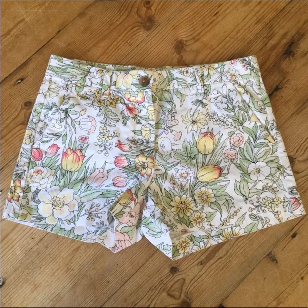Gap 100% Cotton White & Green Floral Print Summer Shorts Size 2